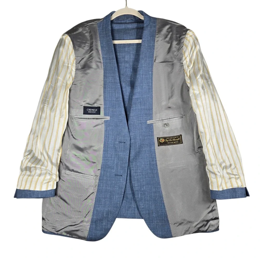 Loro Piana On The Move Sport Coat Blazer Mens 42S Cremieux Blue Wool Silk Linen